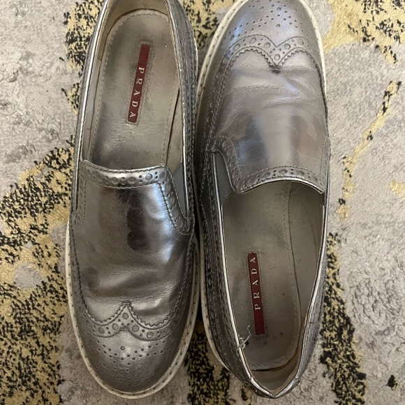 AUTHENTIC PRADA silver loafers - Picture 1 of 5